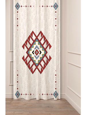 Greendecor Etnik Anadolu Motif Çiçek Pastel Bohem Özel Tasarım Dijital Baskılı (Tek Kanat) Bej Krem Fon Perde