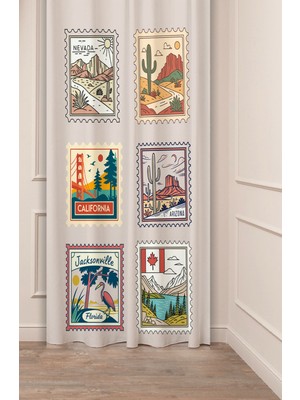 Greendecor Nevada Florida Arizona Bohem Desenli Özel Tasarım Dijital Baskılı (Tek Kanat) Bej Krem Şık Fon Perde