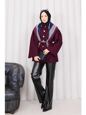 Md Gold Düğmeli Beli Büzgülü Kaşe Kap Bordo