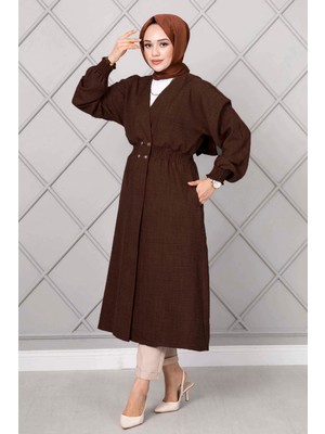 Md Beli Lastikli Uzun Tesettür Kap Acı Kahve