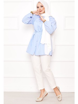 Asm Roba Büzgülü Beli Bağcıklı Tesettür Gömlek Bebe Mavisi