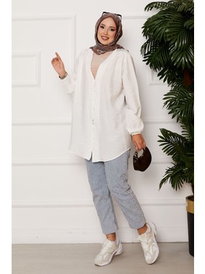 SVS Önden Düğmeli Kimono Gömlek Ekru