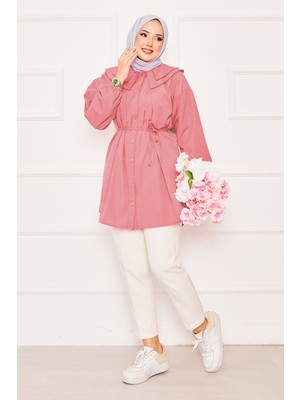 Asm Çift Yakalı Beli Bağcıklı Tesettür Gömlek Yavruağzı