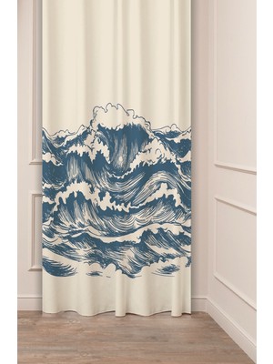 Greendecor Büyük Dalga Deniz Okyanus Bohem Deseneli Özel Tasarım Dijital Baskılı (Tek Kanat) Modern Fon Perde
