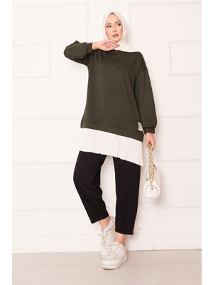 Eteği Pilise Garnili Salaş Tunik Haki