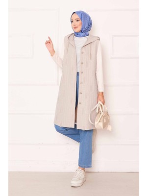 Md Zincir Detaylı Düğmeli Kapitone Yelek Taş