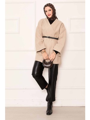 SVS Kaşe Kumaş Zarif Oversize Kap Bej
