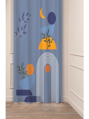 Greendecor Vazo Çiçekler Yaprak Pastel Bohem Özel Tasarım Dijital Baskılı (Tek Kanat) Bej Krem Şık Fon Perde