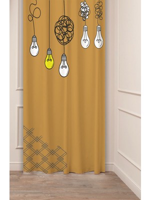 Greendecor Geometrik Çizgi Lamba Desenli Bohem Model Özel Tasarım Dijital Baskılı (Tek Kanat) Modern Fon Perde