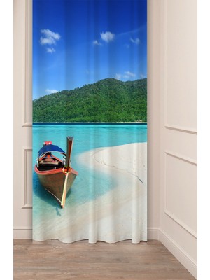 Greendecor Deniz Huzur Manzara Plaj Desenli Özel Tasarım Dijital Baskılı (Tek Kanat) Modern Şık Fon Perde