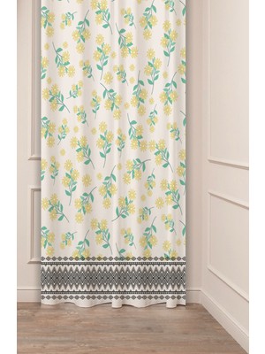 Greendecor Çiçekler Papatya Antika Etnik Desenli Özel Tasarım Dijital Baskılı (Tek Kanat) Modern Şık Fon Perde