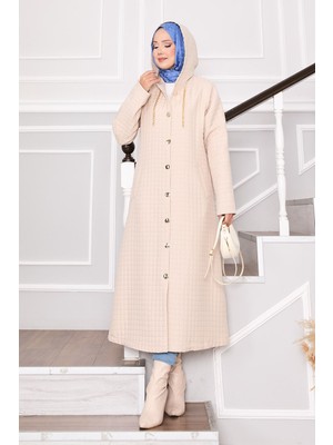 Frh Kapüşonlu Ve Cep Detaylı Kapitone Kap Taş