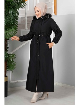 Ms Eflin Kapüşonlu Tesettür Mont Siyah