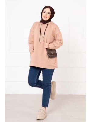 Cvn Kanguru Cepli Tesettür Sweatshirt Camel