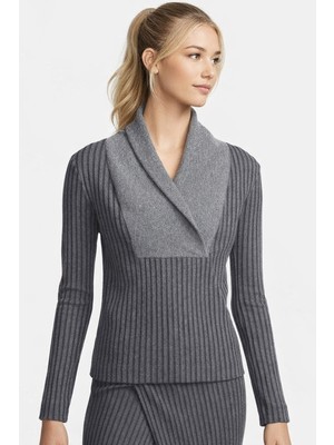 Nike Yoga Ribbed Shawl Collar Loose Fit Sweatshirt Kadın Bol Kesim Fitilli Şal Yaka Sweatshirt Füme