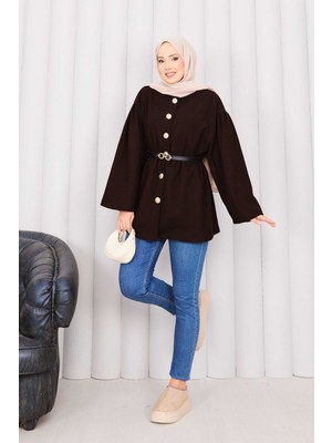 Md Gold Düğmeli Beli Büzgülü Kaşe Kap Kahve