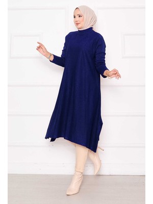 Frx Yırtmaç Detaylı Simli  Mevlana Triko Tunik Saks