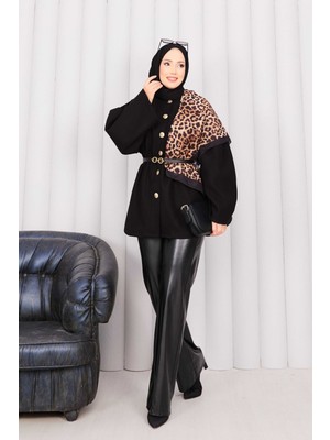 Md Gold Düğmeli Beli Büzgülü Kaşe Kap Siyah