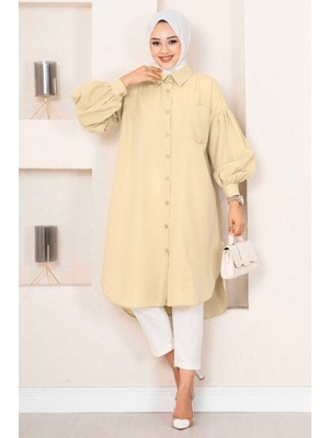 Md Oval Kesim Tesettür Gömlek Tunik Sarı