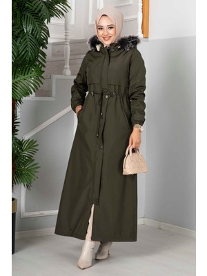 Ms Eflin Kapüşonlu Tesettür Mont Haki