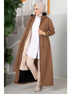 Ms Eflin Kapüşonlu Tesettür Mont Kahve