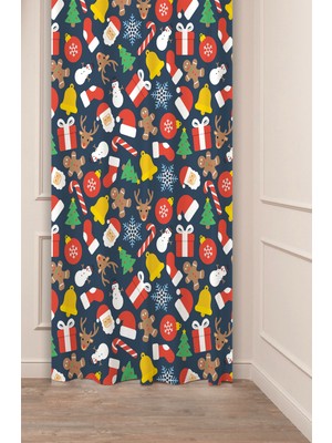 Greendecor Yılbaşı Çam Ağacı Noel Ağacı Kar Yeni Yıl Christmas Desenli Özel Tasarımlı Dijital Baskılı Fon Perde