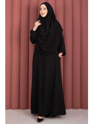 DF Hafsa Fermuar Detaylı Tesettür Namaz Elbisesi Siyah