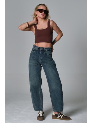 Domoda Yüksek Bel Barrel Denim %100 Pamuk  Kadın Kot  Baggy Jean Pantolon @barrella