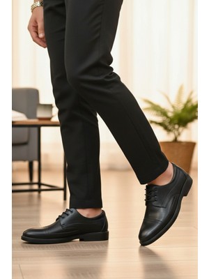 Enoch Hakiki Deri Siyah Ortopedik Bağcıklı Klasik Erkek Ayakkabı