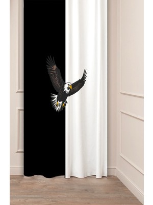Greendecor Siyah Beyaz Kartal Özel Tasarım Desenli Dijital Baskılı (Tek Kanat) Çocuk Odası Modern Fon Perde