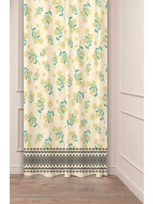 Greendecor Çiçekler Yaprak Kare Geometrik Çizgiler Desenli Özel Tasarım Dijital Baskılı (Tek Kanat) Fon Perde