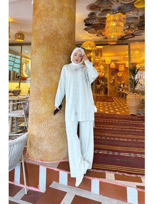 Frx Lüks Taş Şeritli Simli Triko İkili Takım Taş