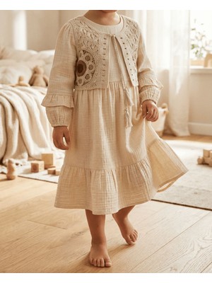 Babyrose Kız Çocuk Bayramlık Müslin Çiçek Detaylı 6-8-10-12 Yaş Elbisee