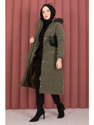 Hsm Kapüşonu Kürklü Fermuarlı Nova Kaban Haki
