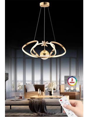 Normadia Modern Vegi Gold LED Avize, Kumandalı, 3 Renkli, Lüx ve Şık Tasarım