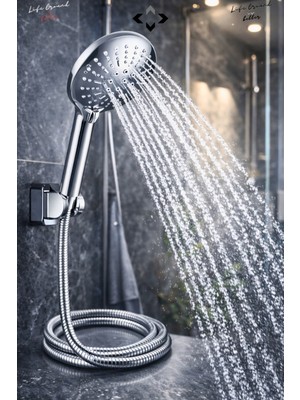 Liground 3 Fonksiyonlu Oval Krom Duş Başlığı ve Paslanmaz Duş Hortumu | Yüksek Basınçlı El Duşu Duş Seti