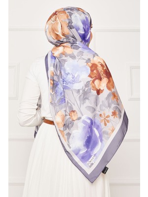 Msc Batik Desen Çiçekli Tesettür Şal Füme