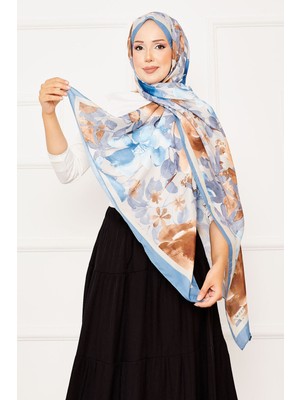Msc Batik Desen Çiçekli Tesettür Şal İndigo