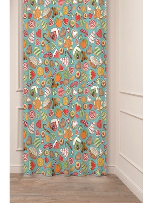 Greendecor Yılbaşı Çam Ağacı Noel Ağacı Kar Yeni Yıl Christmas Desenli Özel Tasarımlı Dijital Baskılı Fon Perde