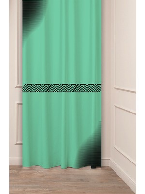 Greendecor Geometrik Şekil Etnik Çizgili Desenli Özel Tasarım Dijital Baskılı (Tek Kanat) Modern Şık Fon Perde