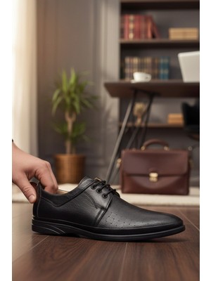 Enoch Hakiki Deri Siyah Ortopedik Bağcıklı Modern Klasik Erkek Ayakkabı