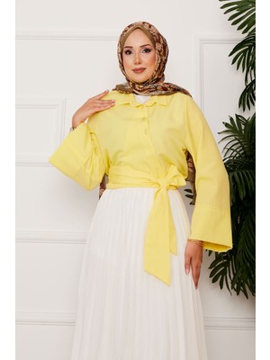 Md Yandan Bağlamalı Geniş Kol Gömlek Sarı