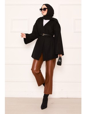 SVS Kaşe Kumaş Zarif Oversize Kap Siyah