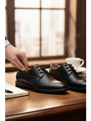 Enoch Hakiki Deri Siyah Ortopedik Yılan Derisi Baskılı Erkek Klasik Ayakkabı