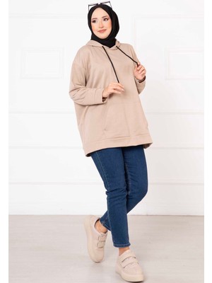 Cvn Kanguru Cepli Tesettür Sweatshirt Vizon