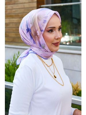 Msc Çiçek Desenli Eşarp Lila