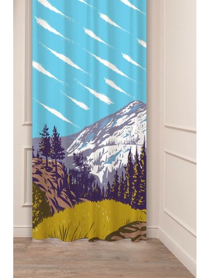 Greendecor Dağ Kar Çam Ağaç Manzara Bohem Desenli Özel Tasarım Dijital Baskılı (Tek Kanat) Modern Şık Fon Perde