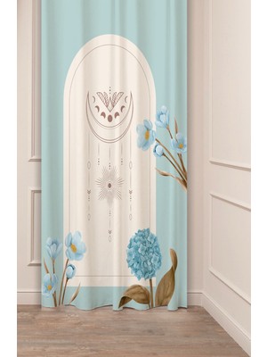 Greendecor Mandala Çiçek Bohem Ay Yıldız Yaprak Özel Tasarım Desenli Dijital Baskılı (Tek Kanat) Şık Fon Perde
