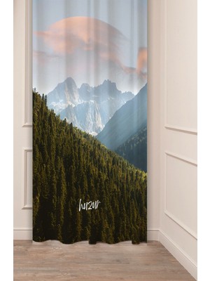 Greendecor Huzur Dağ Manzara Ağaç Bohem Desenli Özel Tasarım Dijital Baskılı (Tek Kanat) Modern Şık Fon Perde
