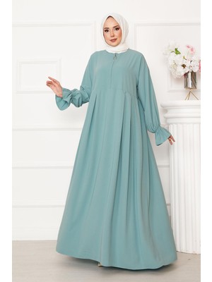 Md Yarım Fermuarlı Tesettür Elbise Mint